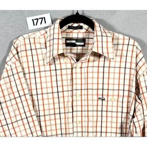 Urgent Gear Sportswear Shirt Mens‎ Small White Orange Plaid Cotton Button Up